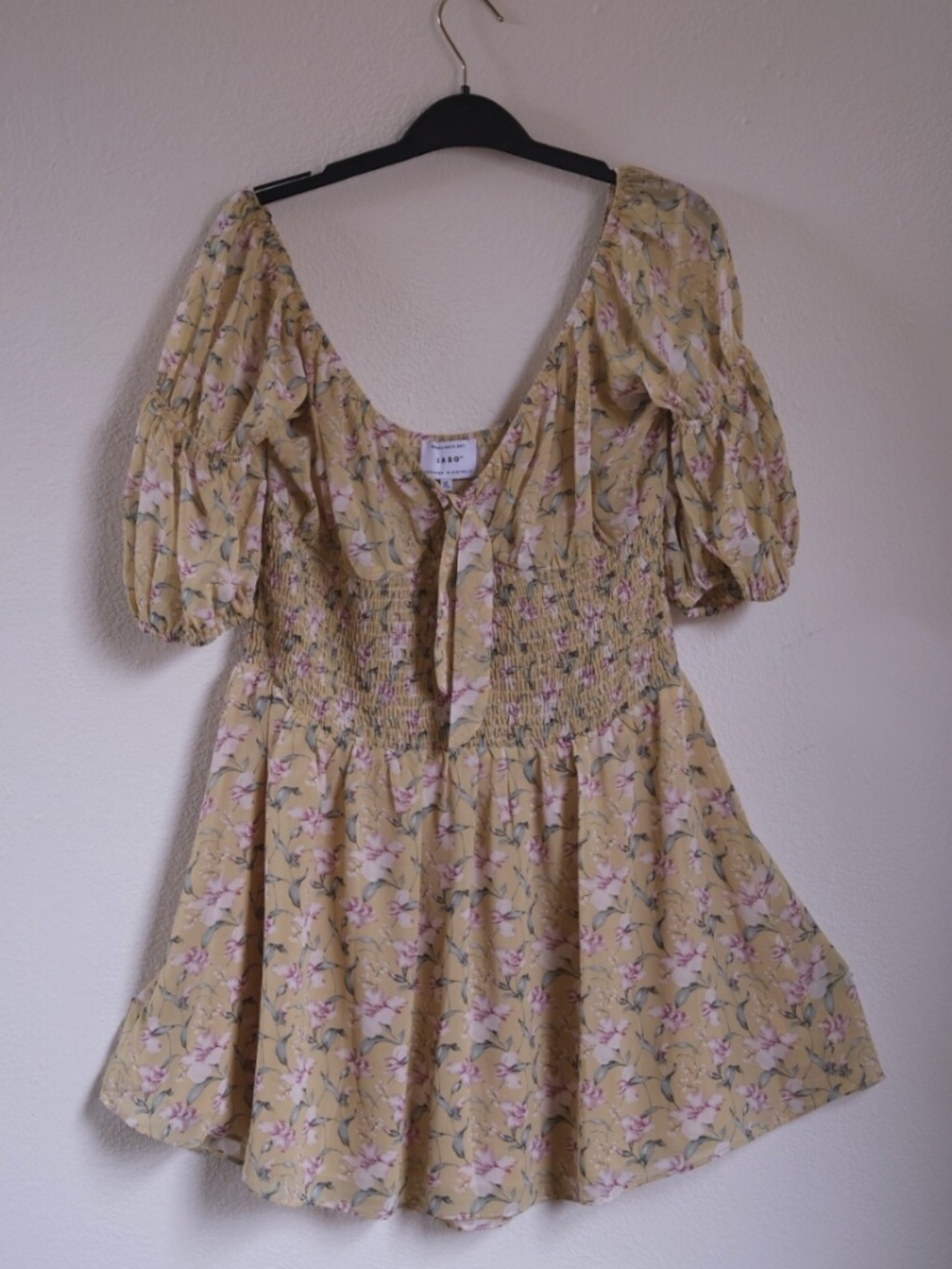 Women’s SABO XL Romantic Short Sleeve/Mini Yellow Dress, Spring Mini Dress